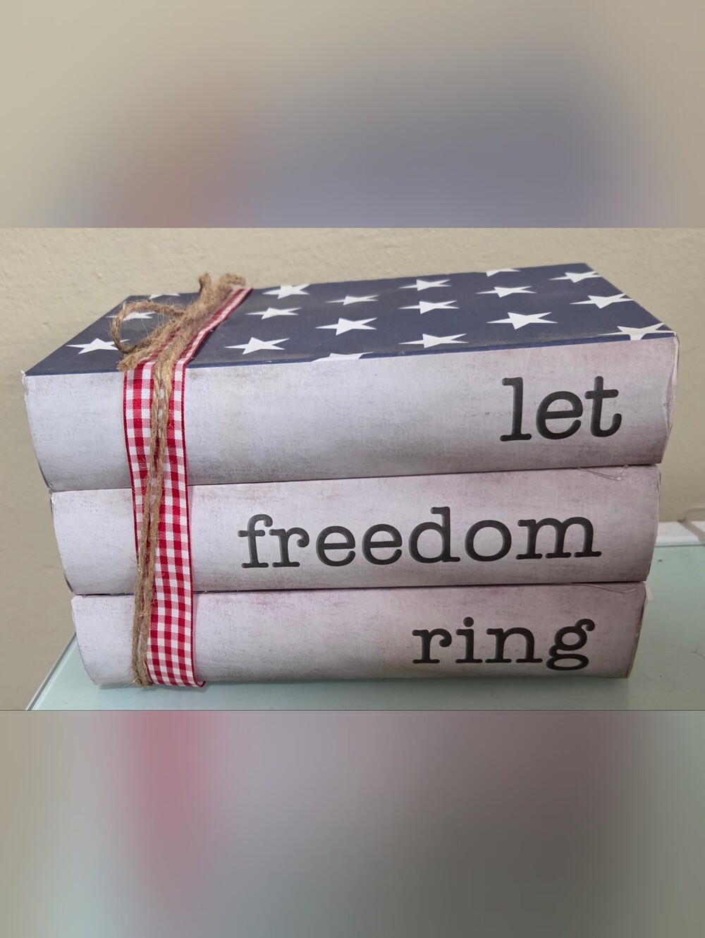 Patriotic Stacked Book Decor - Freedom Text